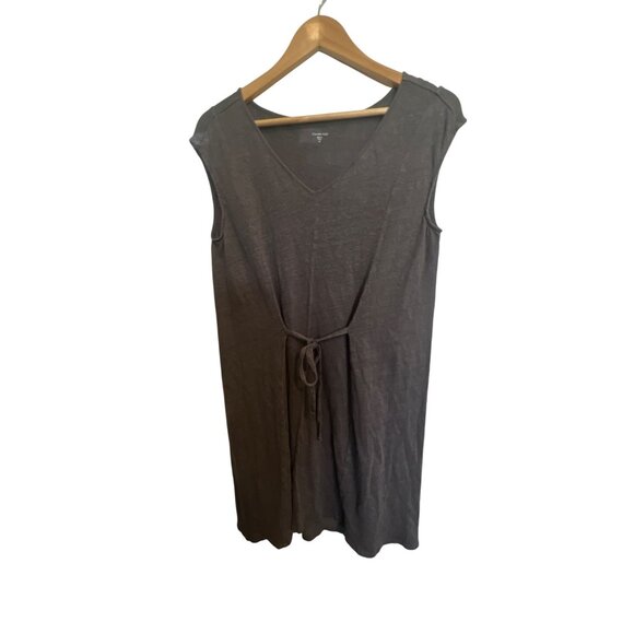 Garnet Hill Womens V-Neck Organic Linen Dress Sleeveless Gray M - Picture 1 of 4